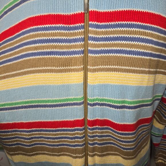 Villager Woman Liz Claborne XL 2 Striped ZIp Sweater Colorful Retro Cardigan - Picture 4 of 11